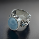 Larimar With Blue Topaz Ring Size 9 Sterling Silver