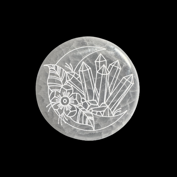 Selenite Round Charging Plate Engraved (4 inch)