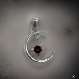 Garnet Pendant Moon Shape Sterling Silver