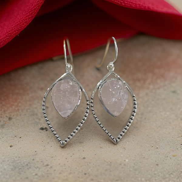 Sterling Silver Rough Rose Quartz Earrings