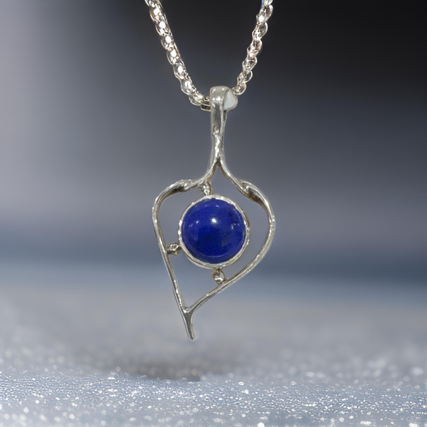 Lapis Pendant Heart Shape Sterling Silver