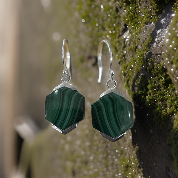 Malachite Earrings Sterling Silver