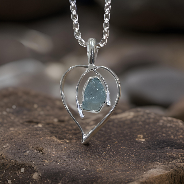 Aquamarine Pendant Heart Shape Sterling Silver