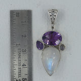 Rainbow Moonstone & Purple Amethyst Fine Pendant