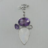 Rainbow Moonstone & Purple Amethyst Fine Pendant