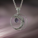 Amethyst Half Moon Pendant Sterling Silver