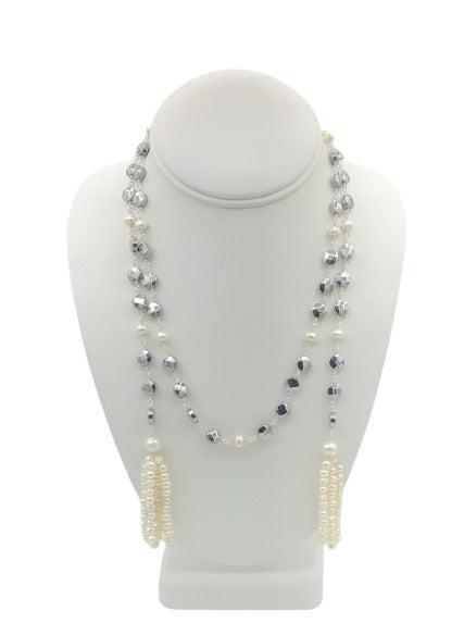 Hematite Disc And Pearl Lariat Necklace (17C20-20C15)