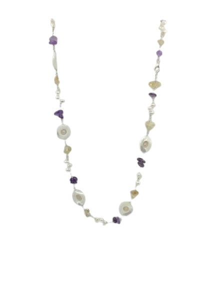 Mop Cultured Pearl Mix Gem Necklace (19C62)