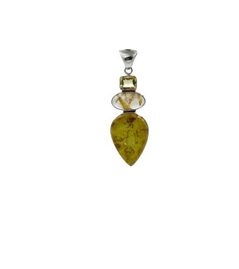 Green Opal, Rutilated Quartz, Lemon Quartz Pendant