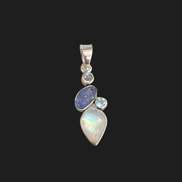 Cluster Pendant With Moonstone, Kyanite & Blue Topaz