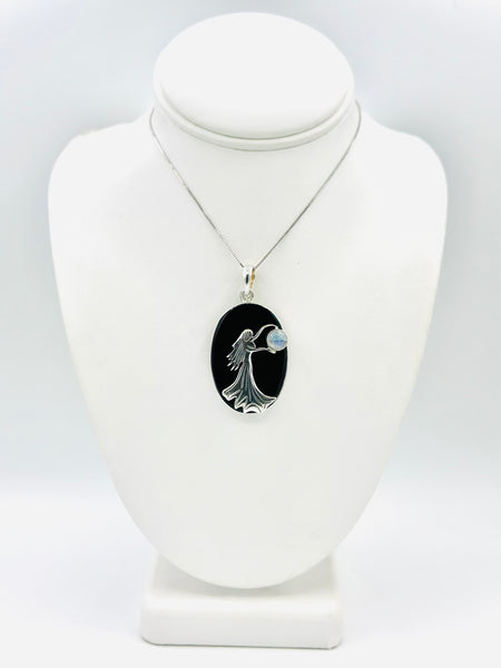 Black Onyx Pendant With Moonstone