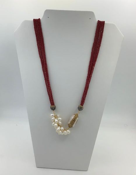 Cluster Crystal Red Garnet Necklace (20YS03-19)