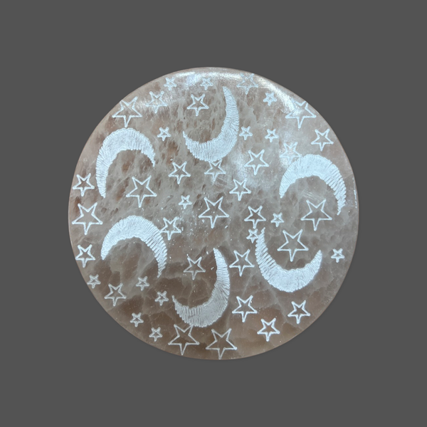 Selenite Plate Engraved Moon And Star