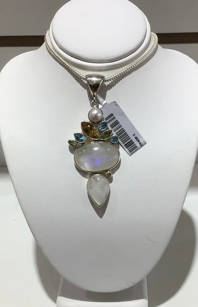 Pearl and Rainbow Moonstone Pendant With Amethyst,Citrine,Tanzanite,Peridot,Blue Topaz