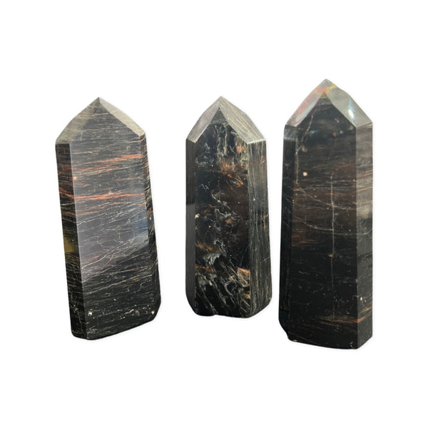 Black Tourmaline With Hematite Polished Points