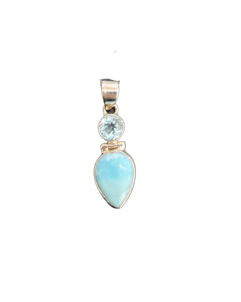 Teardrop Larimar Pendant with Blue Topaz