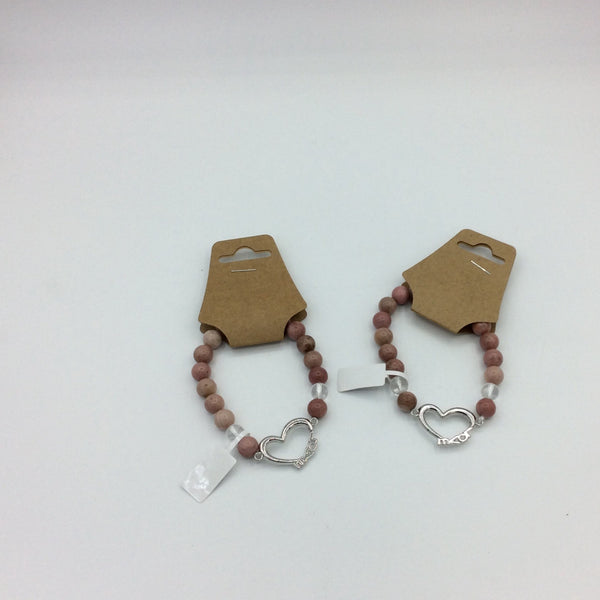 Rhodonite & Clear Quartz Beaded Bracelets