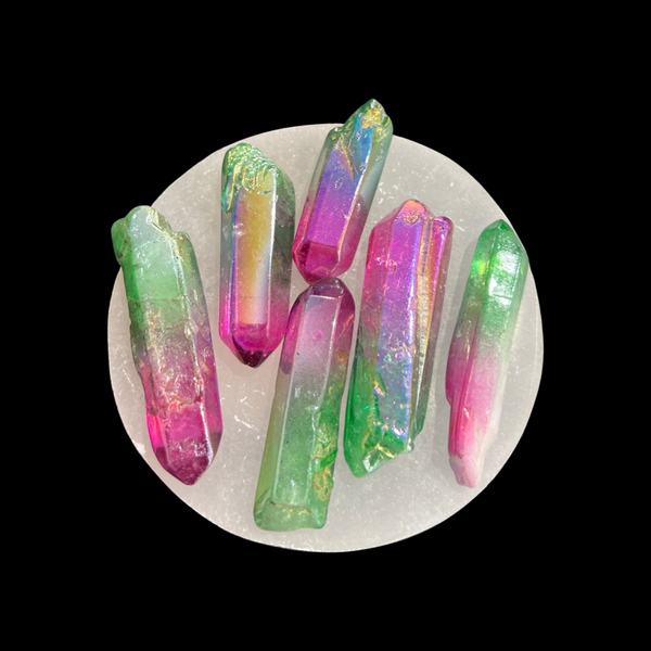 Aura Quartz Rough Points (watermelon green)